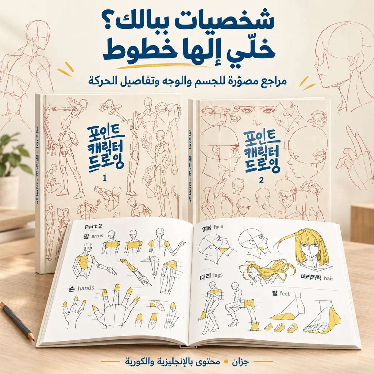 طلّع الشخصيات اللي بخيالك عالورق! كتابين يرافقوك برسم الجسم والوجه وأدقّ التفاصيل، خطوة بخطوة