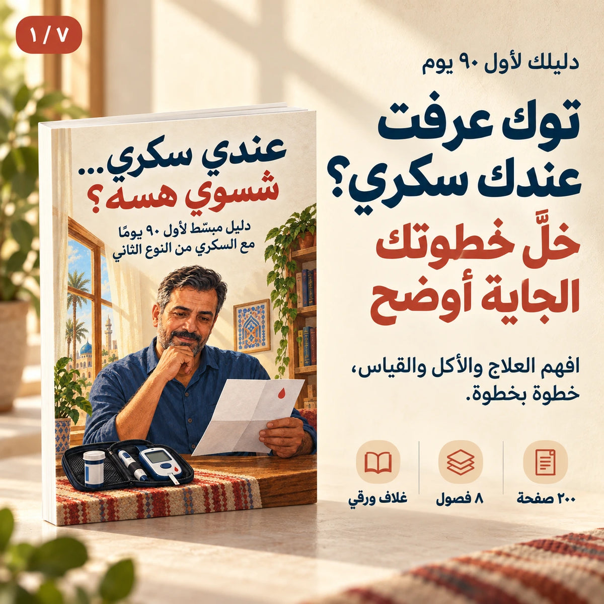 توك عرفت عندك سكري وحاس الدنيا تلخبطت؟ ٢٠٠ صفحة تاخذ بإيدك… وتخلّي خطوتك الجاية أوضح بأول ٩٠ يوم!