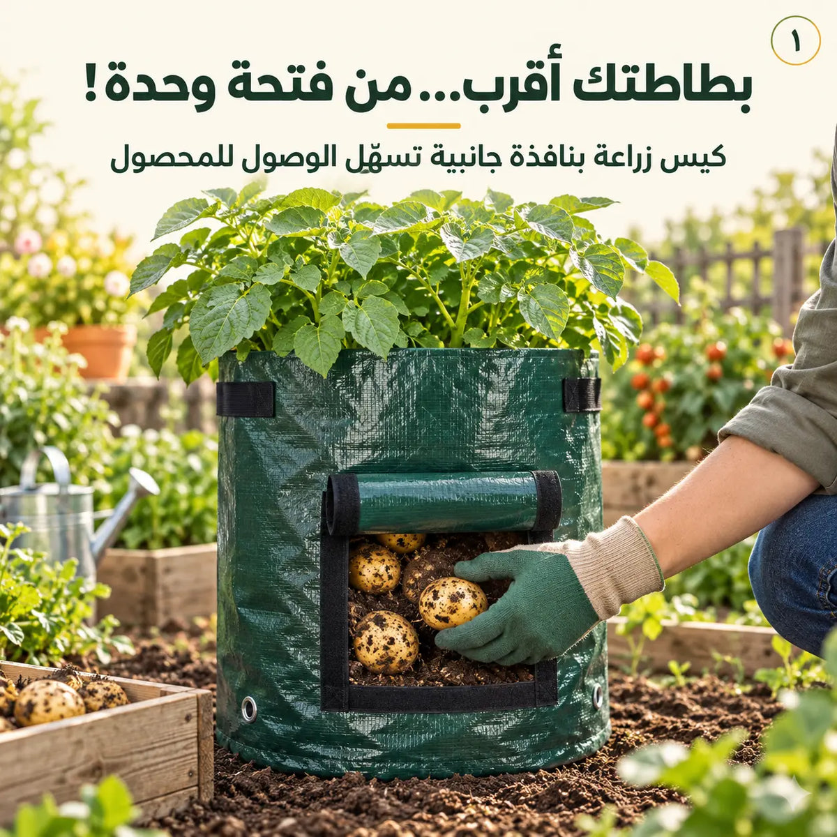 فرحة الحصاد تصير ببيتك! كيس زراعة بنافذة جانبية تخلّي بطاطتك بمتناول إيدك